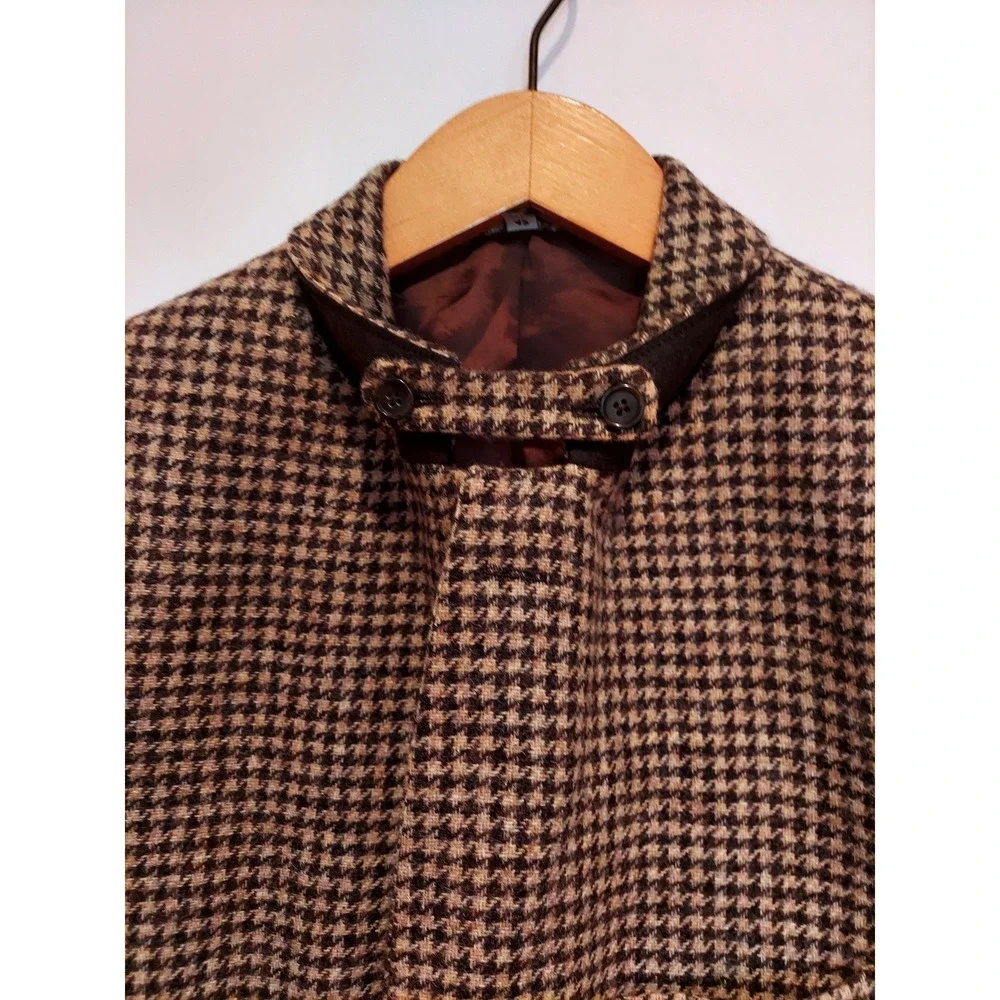 Moon British Cloth Mens Vintage Houndstooth Tweed Wool Blazer Elbow Patches 42
